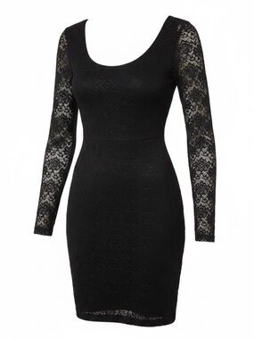 BCBGMaxAzria Black Long-Sleeve Scoop Neck Embellished Bodycon Dress